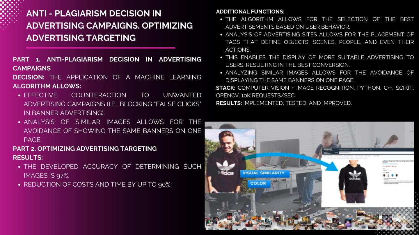 Approved advertising anti-plagiarism computer-vision portfolio page