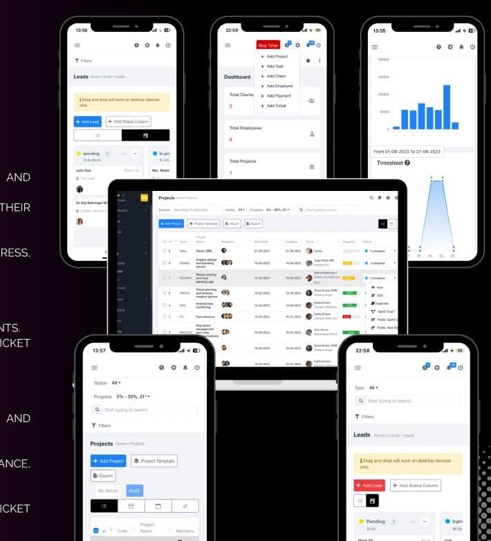 AXICRM project management and CRM interfaces